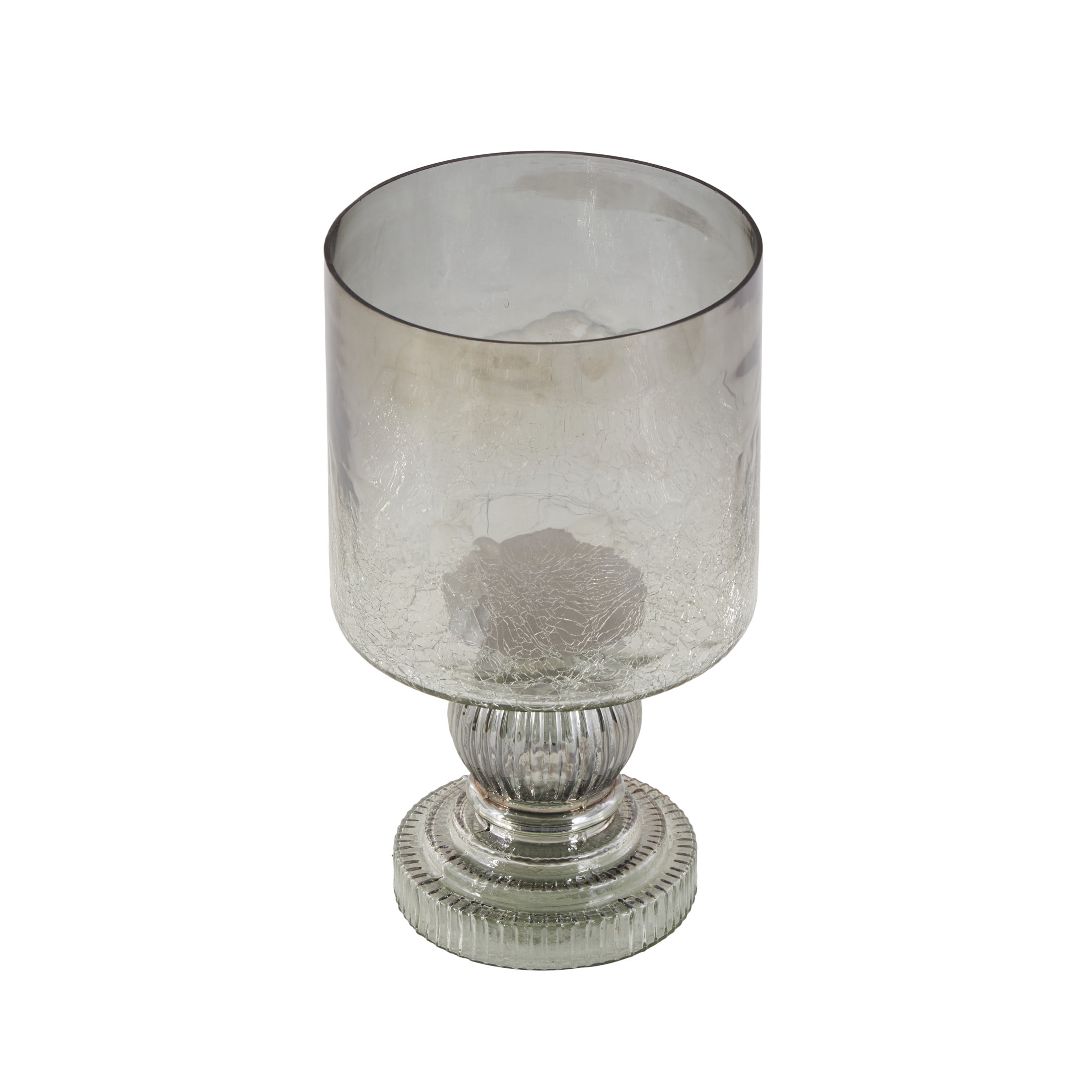DecMode Black Glass Handmade Turned Style Pillar Hurricane Lamp with Smoked Glass Finish