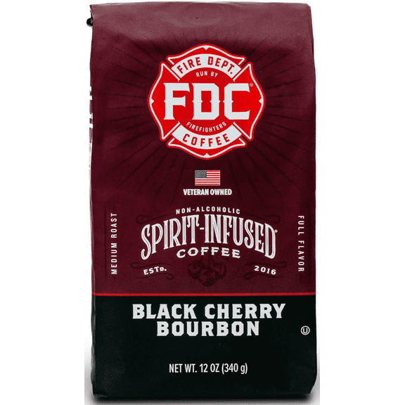 Fire Department Coffee, Black Cherry Bourbon Infused, Premium Ground Coffee, Medium Roast 12 oz.