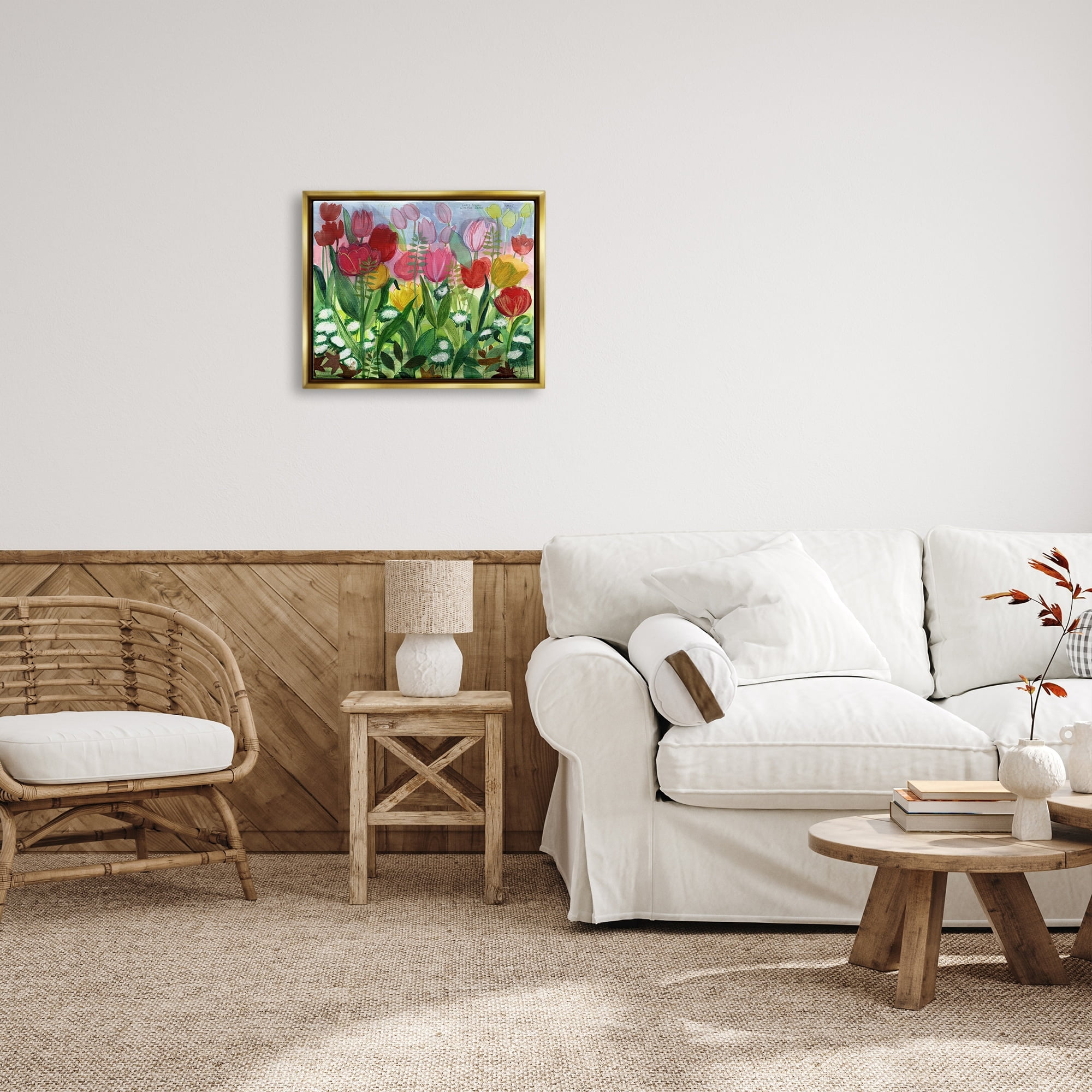 Stupell Industries Lush Varied Spring Tulips Blooming Flower Meadow Painting Metallic Gold Floating Framed Canvas Print Wall Art, Design by unknown