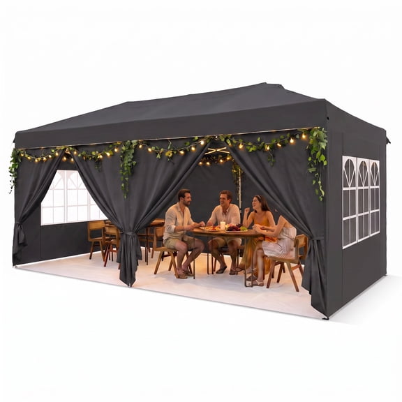 SANOPY 10' x 20' Pop Up Canopy Tent with Air Vent, Removable Sidewalls & Reflective Strips, Outdoor Instant Shelter Gazebo for Party, Camping, Beach, Market, Gray