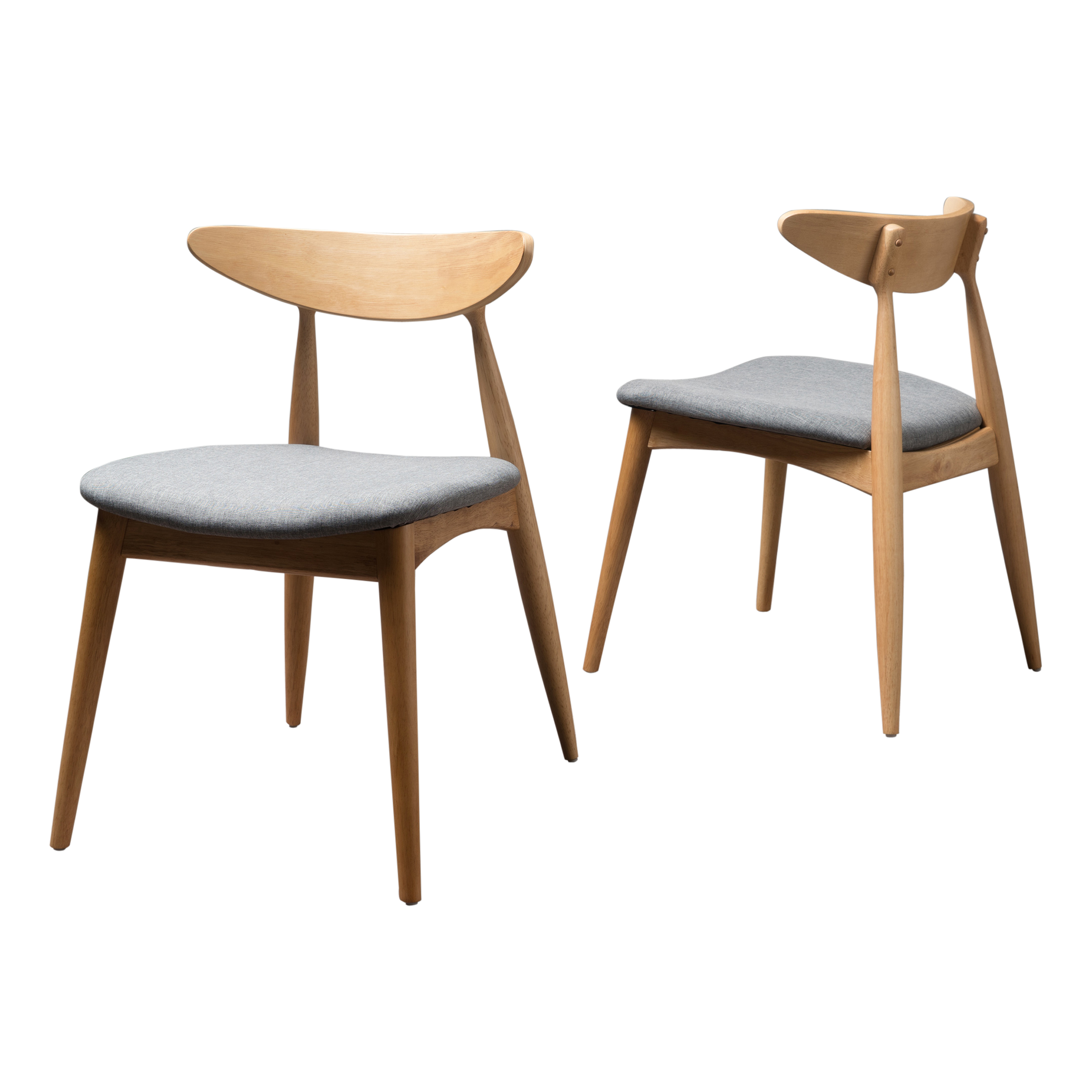 Issaic MidCentury Modern Dining Chairs, Set of 2, Gray and Natural Oak