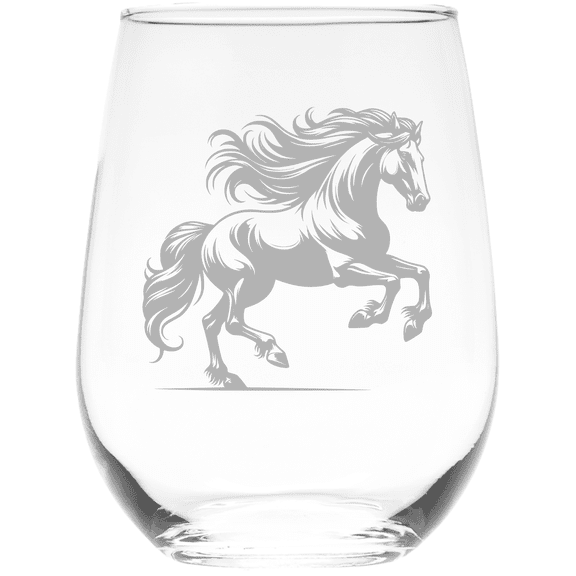 C&M Personal Gifts 17 oz Galloping Horse Stemless Wine Glass