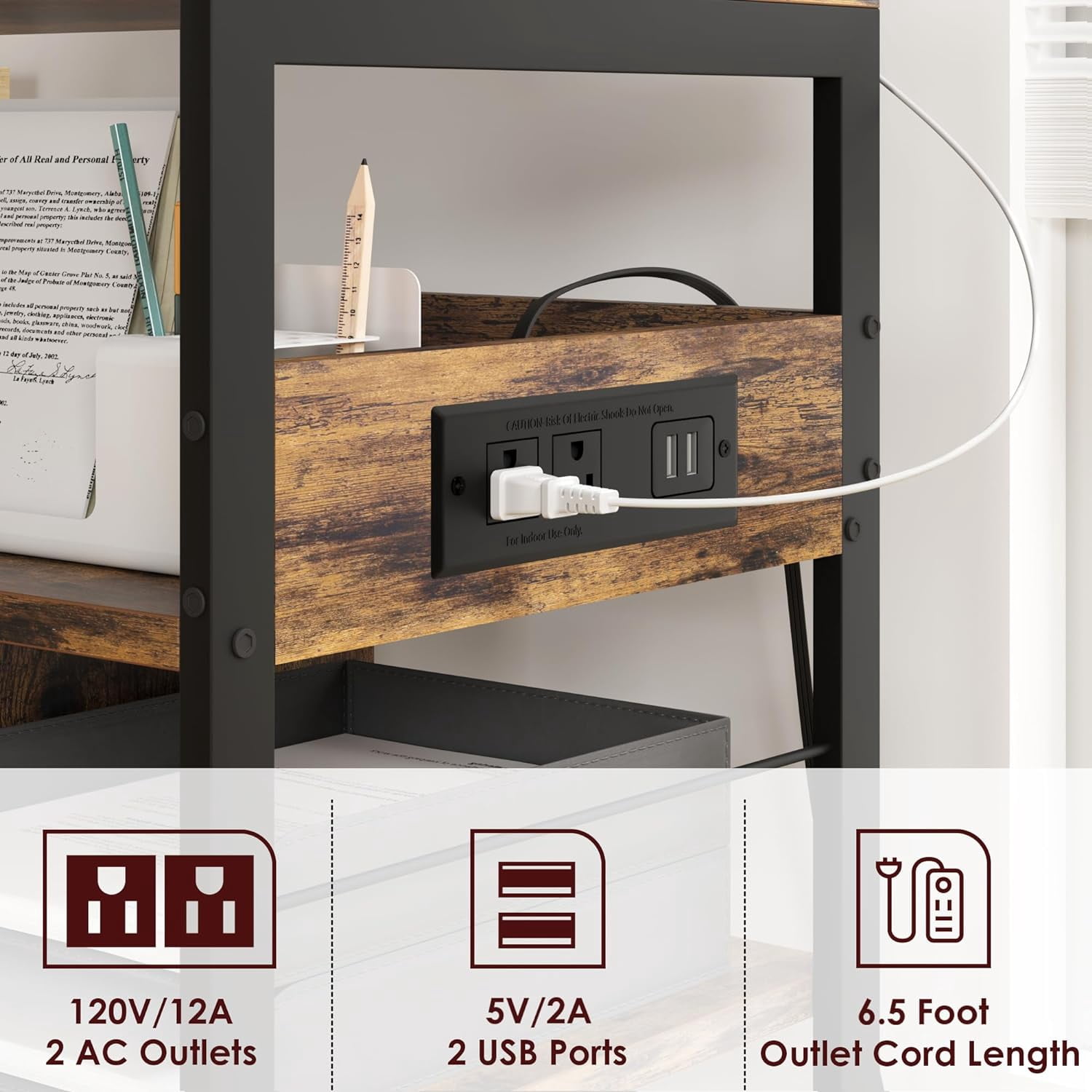 4 Tier Printer Stand with Storage Shelf, Large Printer Stand Mobile Printing Rack, File Cabinet with Socket and USB Charging Port, Printer Cart Beside Desk for Home Office