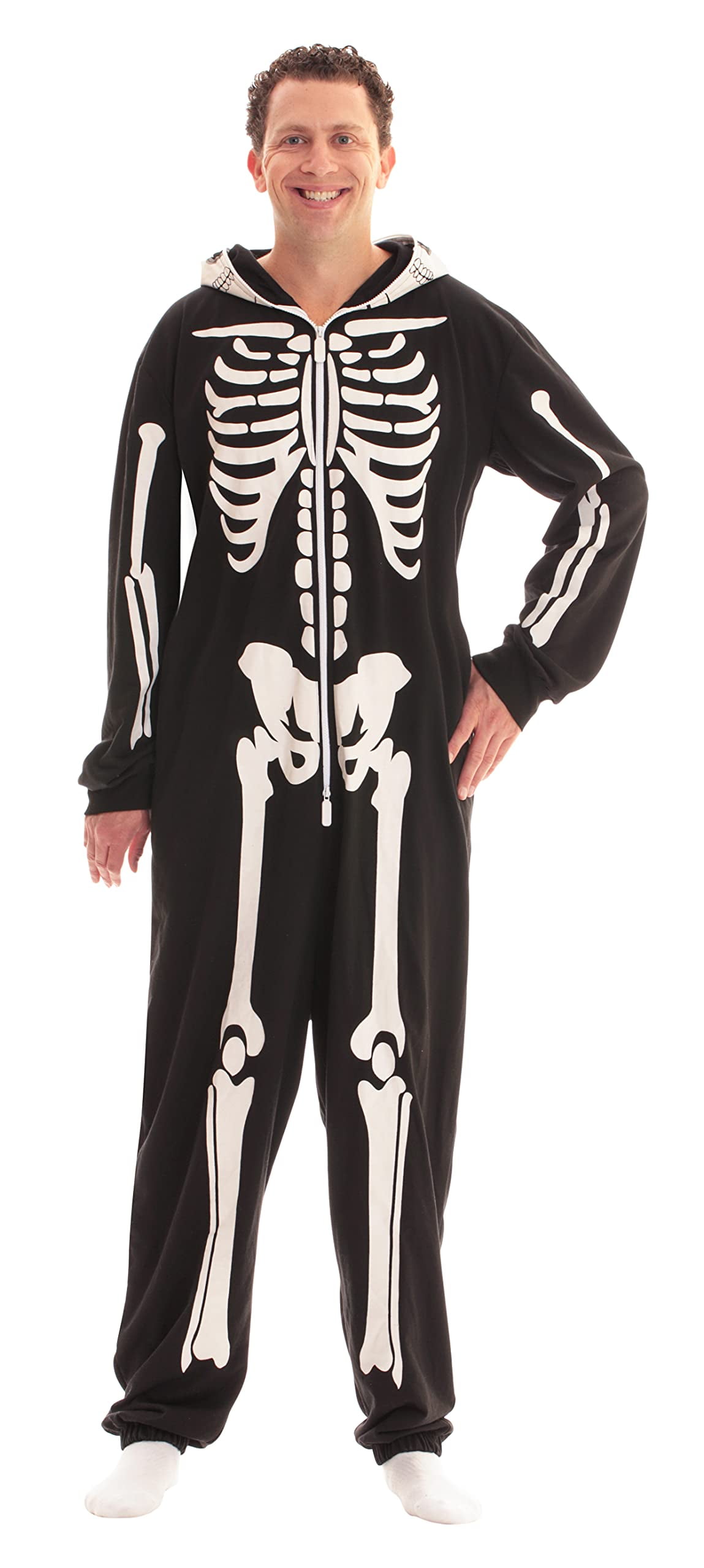 #FollowMe Skeleton Adult  Halloween / Onesie / Pajamas (Skeleton With Back Print, Small)
