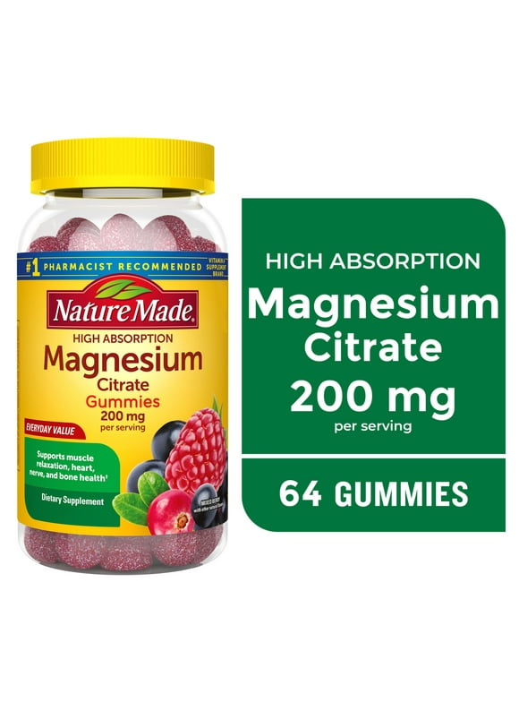Nature Made High Absorption Magnesium Citrate 200 mg Per Serving Gummies, 64 Count