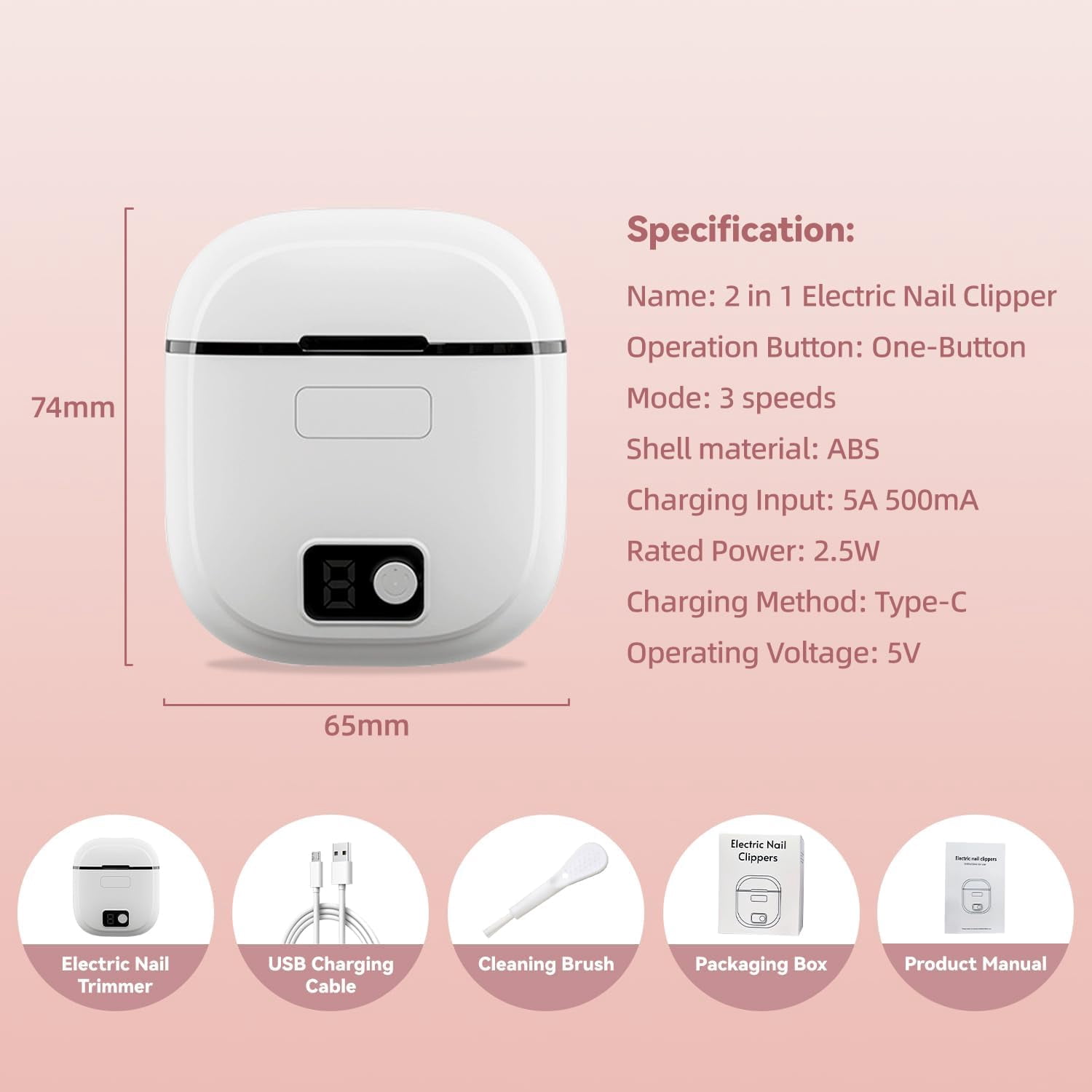 Electric Nail Clipper, 3-in-1 Electric Polishing Automatic Nail Clipper for Toenails of Elderly/Adults/Children/Babies, USB Rechargeable Automatic Trimmer, Three-Speed (White)