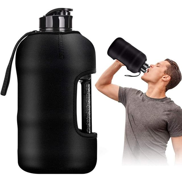 Kaptron Gym Water Bottle with Case - Bodybuilding Water Bottle - Strong Durable 2.2 Litre Water Bottle with Handle - BPA Free Large Half Gallon Sports Water Bottles