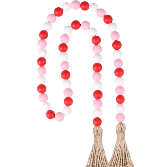 Cheapark Rural Style Wooden Bead Garland - Handcrafted Tassel-Accented Decor, Versatile Wall Home Party Accent For Valentine's Day