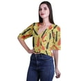 thumbnail image 5 of Moomaya Printed Cotton Top For Womens V-neck Crop Top Elbow Sleeve Summer Blouse T-shirt, 5 of 7