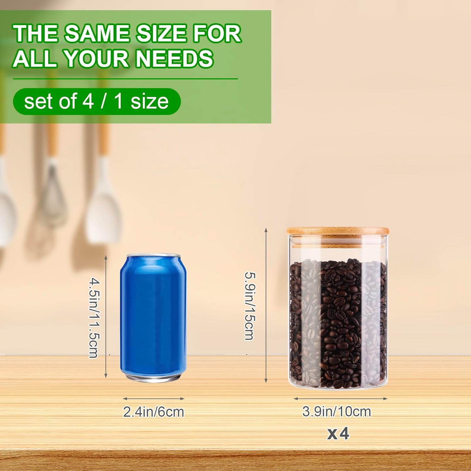 Panzexin Glass Food Jars with Lids,37oz Glass Storage Containers with Airtight Bamboo Lids,Round Glass Canister Set of 4, Pantry Organizers and Storage for Cookie Flour Oat Pasta Tea Coffee Bean
