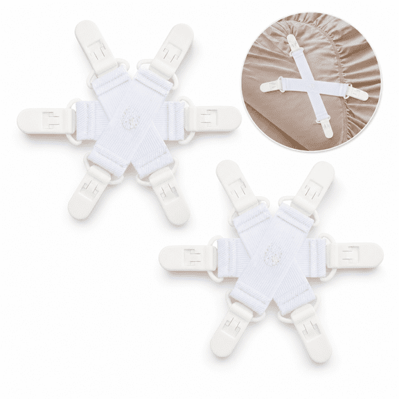 Sheet Detangler with 6 Clips - Laundry Clips for Washer Dryer, Wad Free Preventer for Bed Sheets, Duvet Covers & Blankets - 2 Pack White