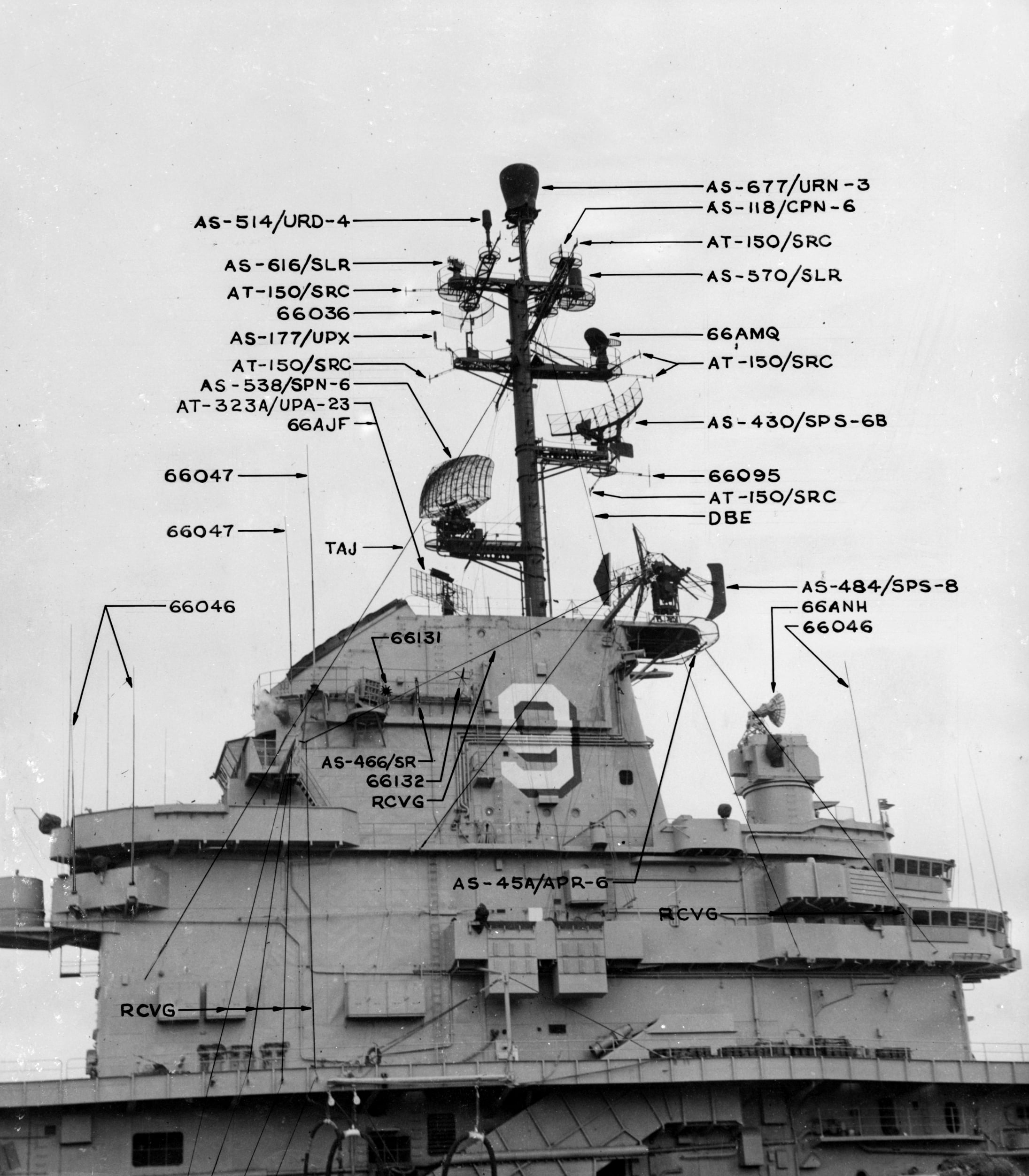 The Radar Arrangement Aboard The U S Navy Aircraft Carrier Uss Essex