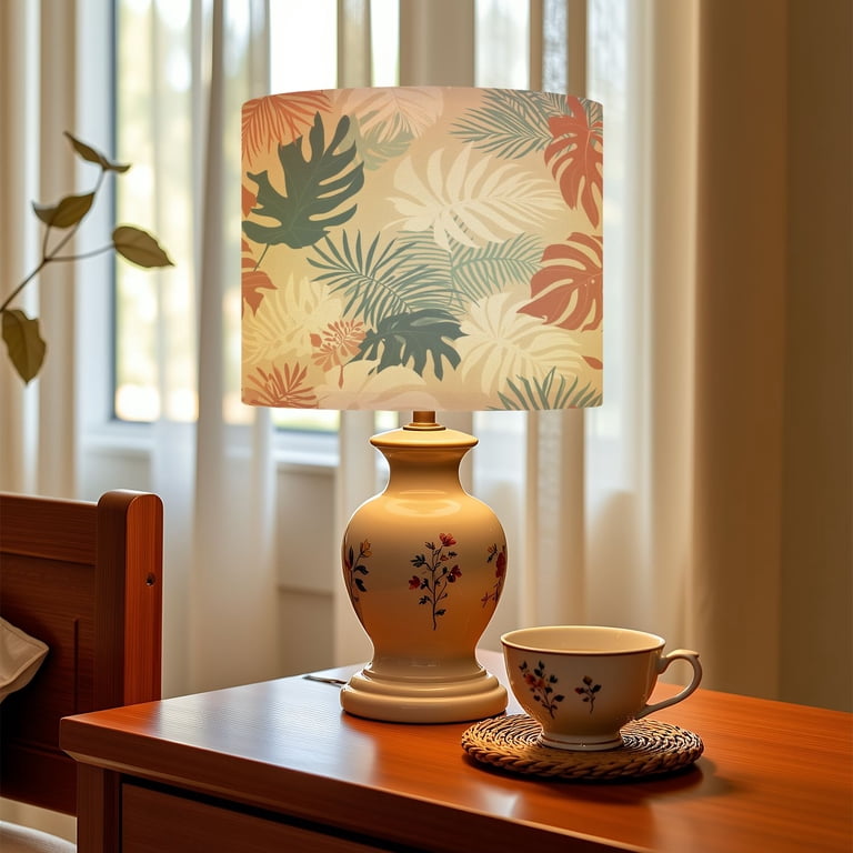 Botanical Linen Drum Lampshades Tropi...