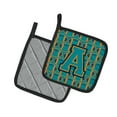 thumbnail image 2 of Letter A Football Aqua, Orange and Marine Blue Pair of Pot Holders, 2 of 2