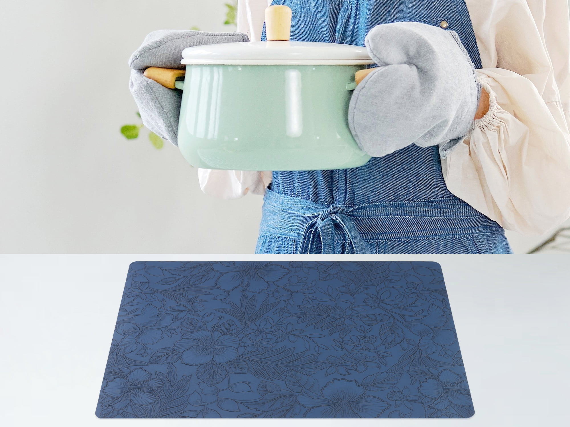 Unique Bargains Set of 6 Faux Leather Placemats for Kitchen Dining Table Decor Dark Blue