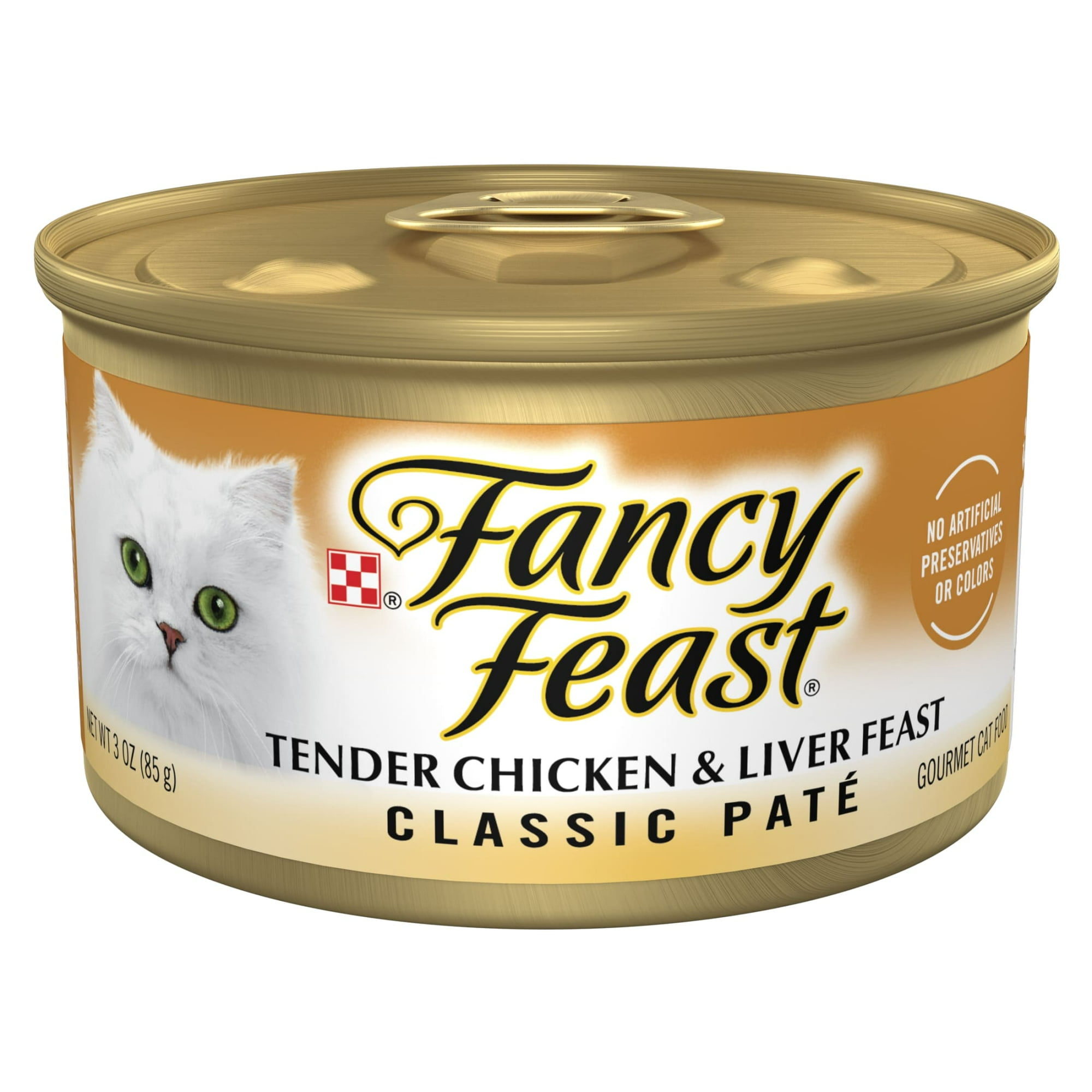 Purina Fancy Feast Tender Chicken and Liver Feast Classic Grain Free Wet Cat Food Pate, 3 oz.