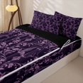 thumbnail image 3 of Manfei Halloween Damask Ghost Zipper Full Size Comforter Sets with Fitted Sheet and 2 Pillowcases, Gothic Flower Zipper Bedding Set, Purple,Black Reversible,4pcs, 3 of 6