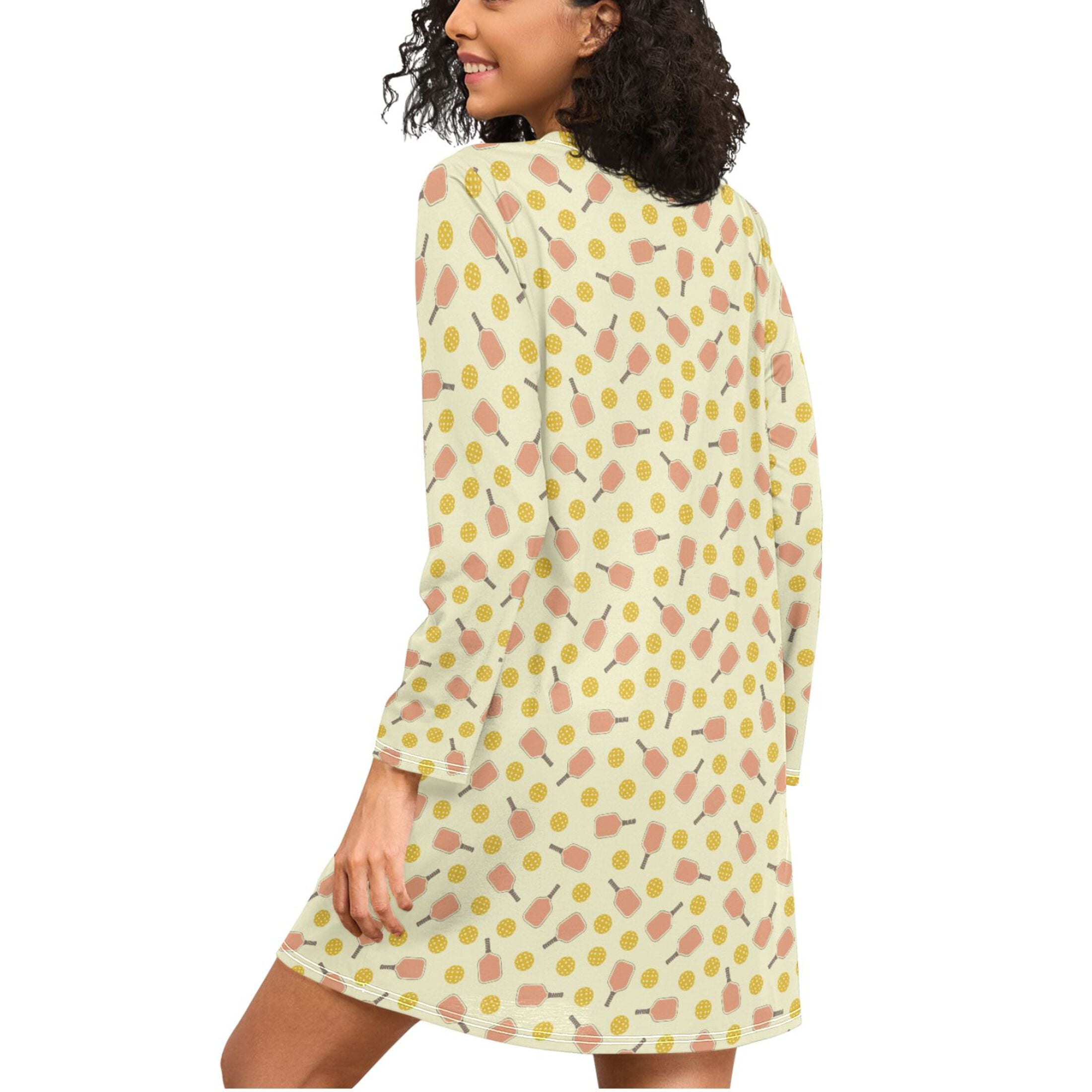 joogoo Yellow Pickleball Balls Women's Long Sleeve Nightgown Sleepwear S