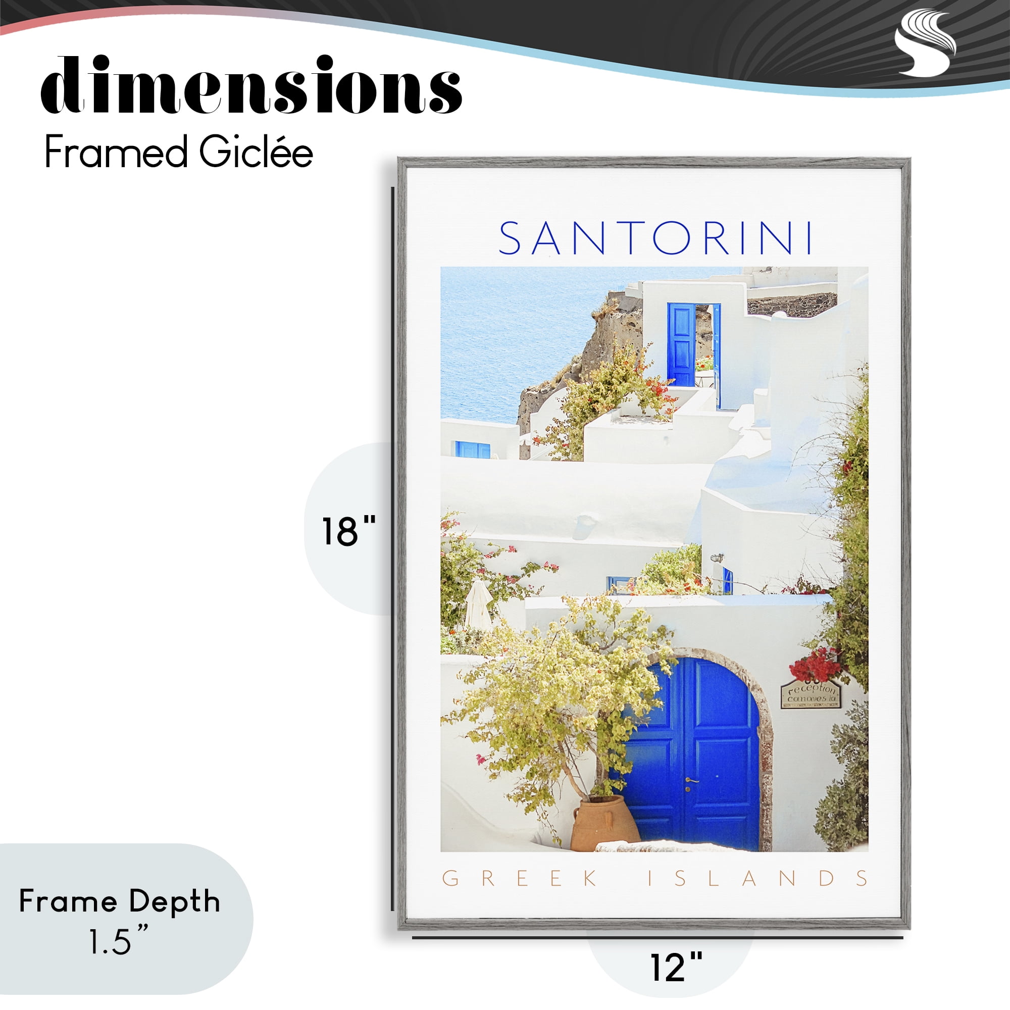 Stupell Industries Santorini Greek Islands Gray Framed Giclee Art, design by Erin Marie