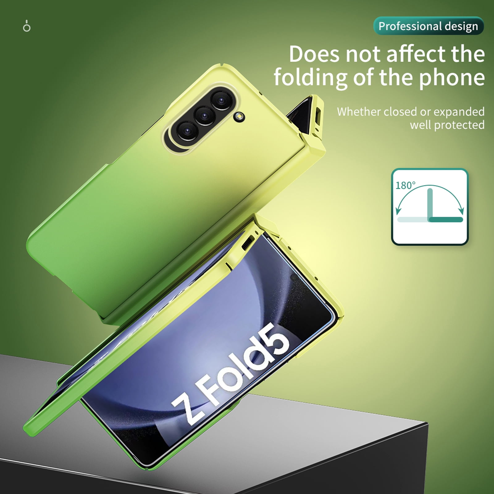 for Samsung Galaxy Z Fold 5 5G 2023 Case, Luxury Gradient Tempered Glass Drop Protection Matte Shockproof Hybrid Folding Flip Phone Case Cover for Samsung Galaxy Z Fold 5 5G 7.6 inch, Yellow + Mint