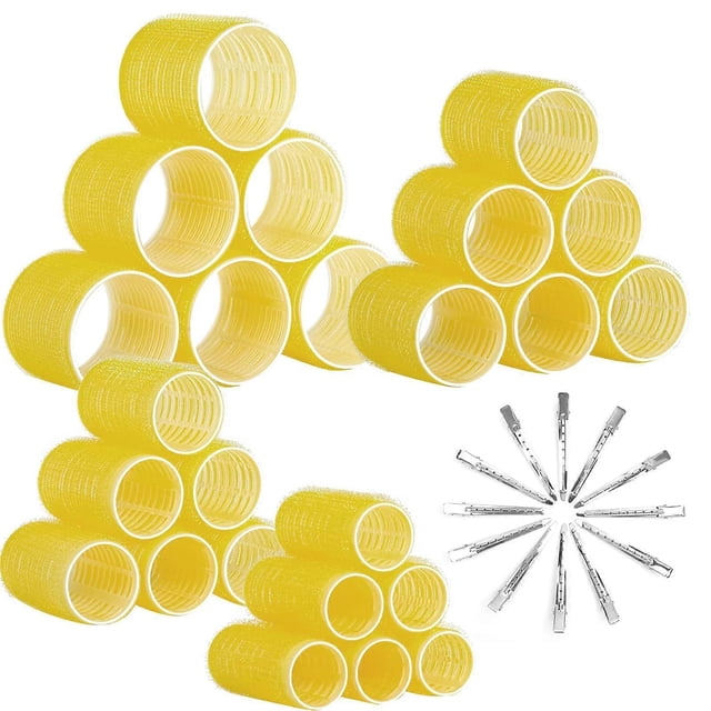 Juego de rulos autoadherentes con pinzas, 36 piezas, 4 tamaños, para peinado sin calor y volumen del cabello.