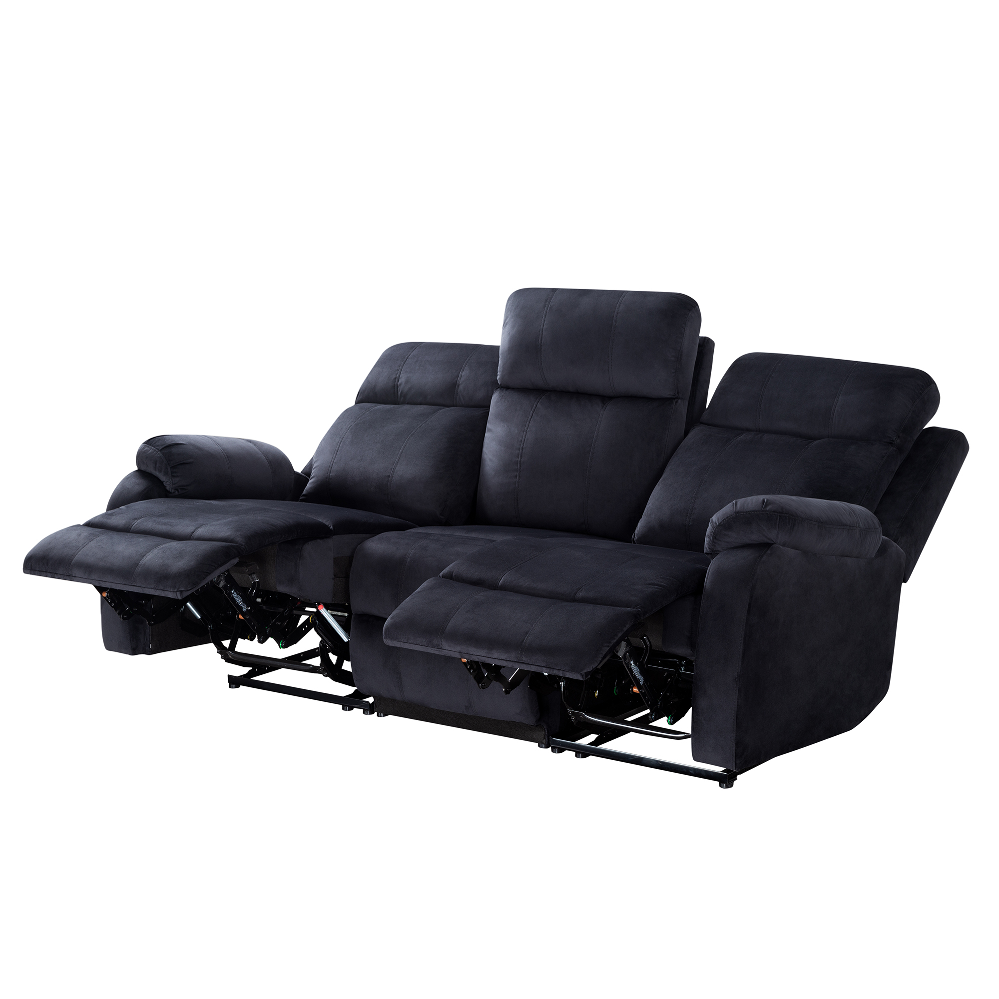 Kadyn 3-Seater Manual Recliner Living Room Set, Sectional Recliner Sofa Set for Living Room, Velvet Recliner Chair Sofa Set, Black