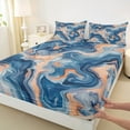 thumbnail image 3 of Manfei Marble Abstract Twin Sheet Sets, Blue Orange Stripes Ombre Twin Fitted Sheet, Marbling Artwork Flat Sheet, Super Cozy Room Decor, 3-Piece, 3 of 7