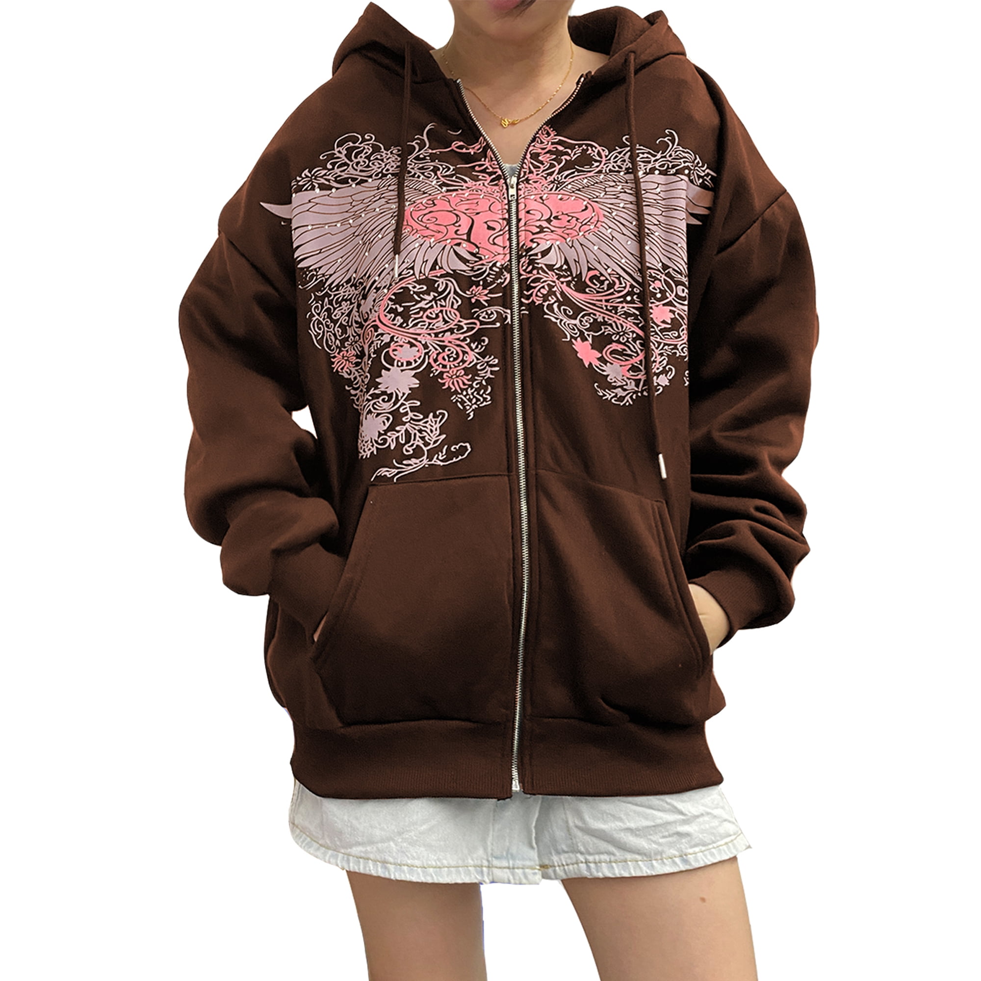 Women Sweatshirt Rhinestone Hoodie Jacket Drawstring Long Sleeve 