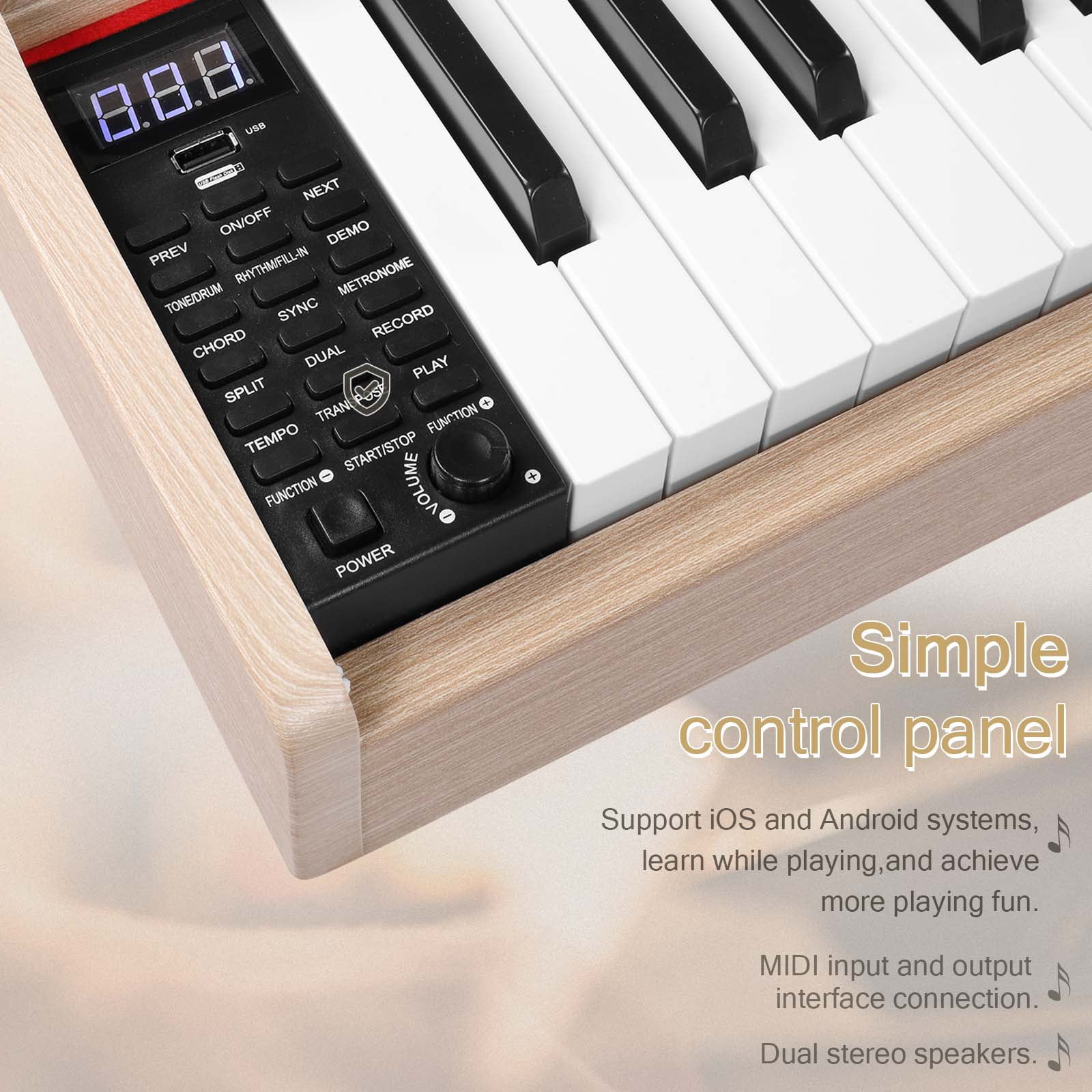 Ktaxon 88 Key Keyboard Piano Weighted Action Electronic Keyboard, Digital Piano with 3-Pedal Unit, Removable Music Stand, Stereo Headphone, Light Brown