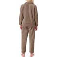 thumbnail image 3 of Conjunto de pijama para mujer INSPIRE CHIC de felpa, de manga larga, suelto y esponjoso, con pantalones con bolsillos, ropa de dormir cálida para invierno, color marrón, 3 of 6