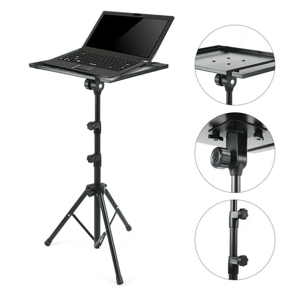 Adjustable Laptop Projector Stand, Portable Podium Tripod Mount, Black Computer Stand Tray and Holder