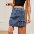 thumbnail image 2 of Long Skirts for Women Soft Hip Hugging Denim Skirt Elastic Waist Cargo Pocket Denim Skirt Womens Clothes Blue M, 2 of 5