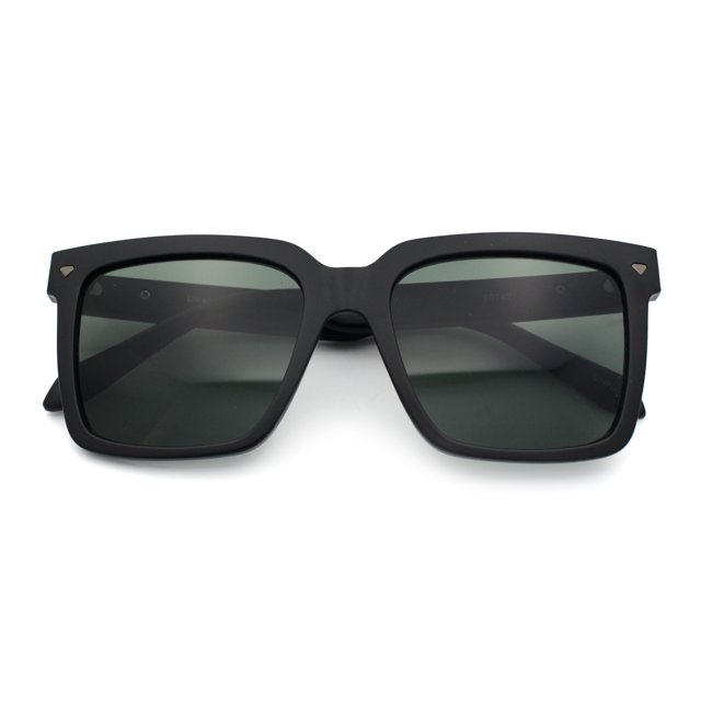 Classy Oversized Horn Rim Hipster Plastic Retro Fashion Sunglasses Matte Black - Green