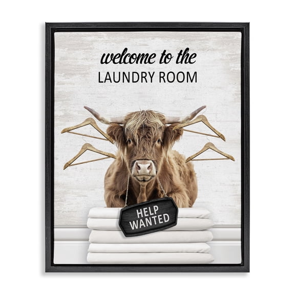 Stupell Industries Welcome Laundry Room Cattle Quotes and Sayings Painting Black Floater Framed Canvas Art Print Wall Art, 17 x 21