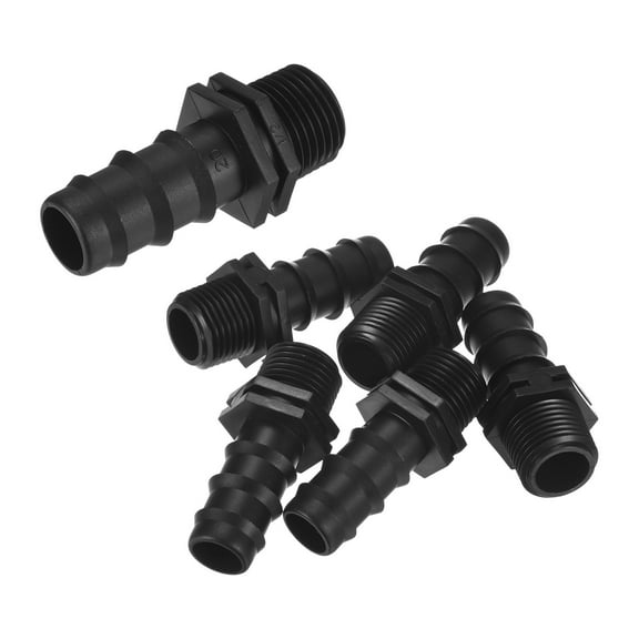 Uxcell 5-Pack Drip Irrigation Barbed Fittings, for 1/2 to 1/2 Male Thread Tubing Connector Plastic Coupling Drip Pipe Accessories