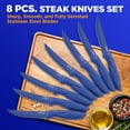 thumbnail image 6 of 8 Piece Kitchen Knife Set - Multi-purpose Unbreakable Ergonomic Non-stick Stainless Steel Kitchen Steak Knives Set with Fully Serrated Blades - Great for BBQ Grill - NutriChef NCSK8BU (Blue), 6 of 7