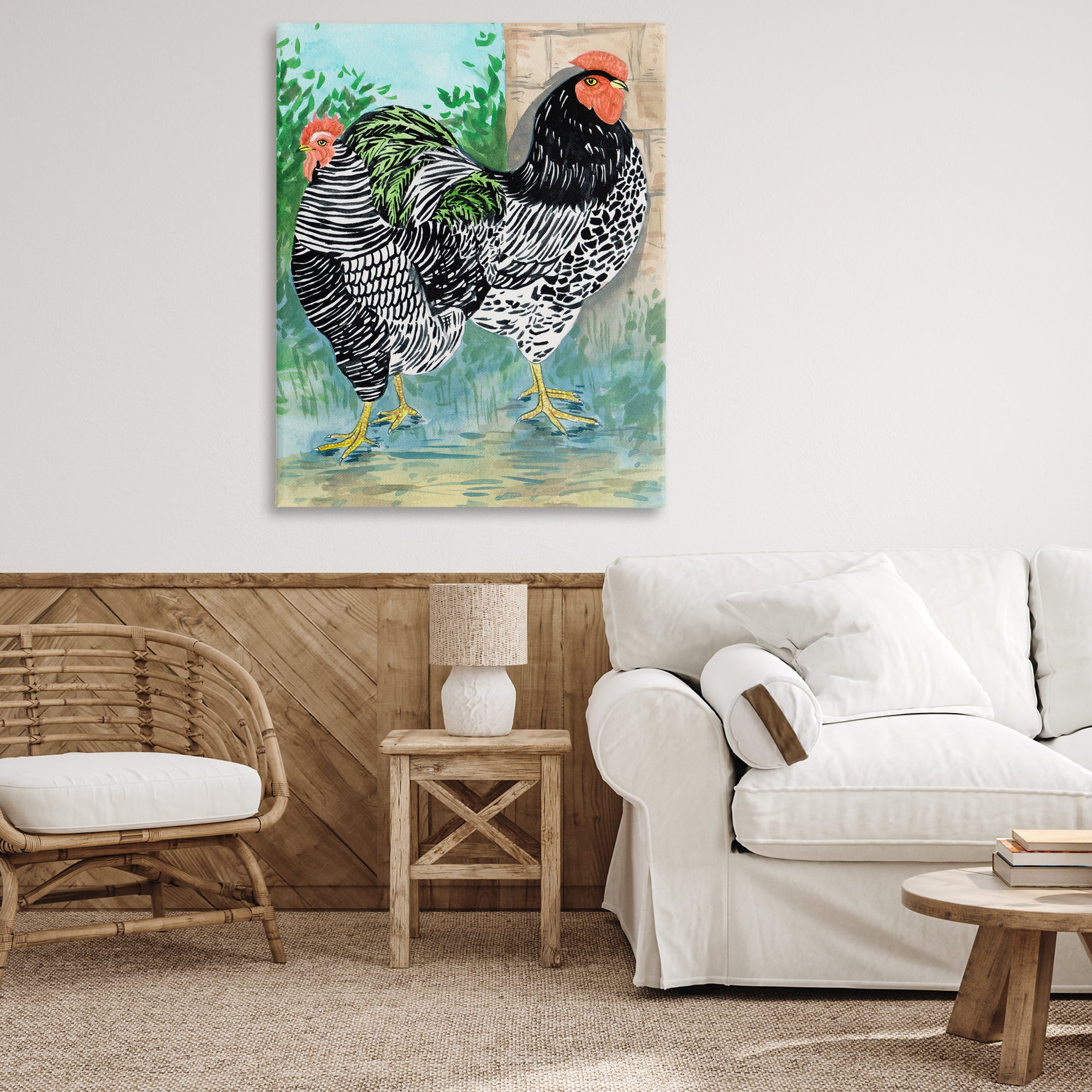 Stupell Industries Patterned Farmhouse Hens Animals Painting Wrapped Canvas Art Print Wall Art, 36 x 48