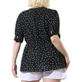 thumbnail image 3 of Unique Bargains Women's Plus Size Polka Dots V Neck Short Sleeve Wrap Peplum Top 1X Black, 3 of 7