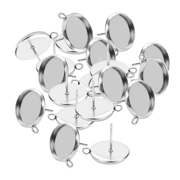 20 piezas de aretes de metal con base de cabujón en blanco 16mm