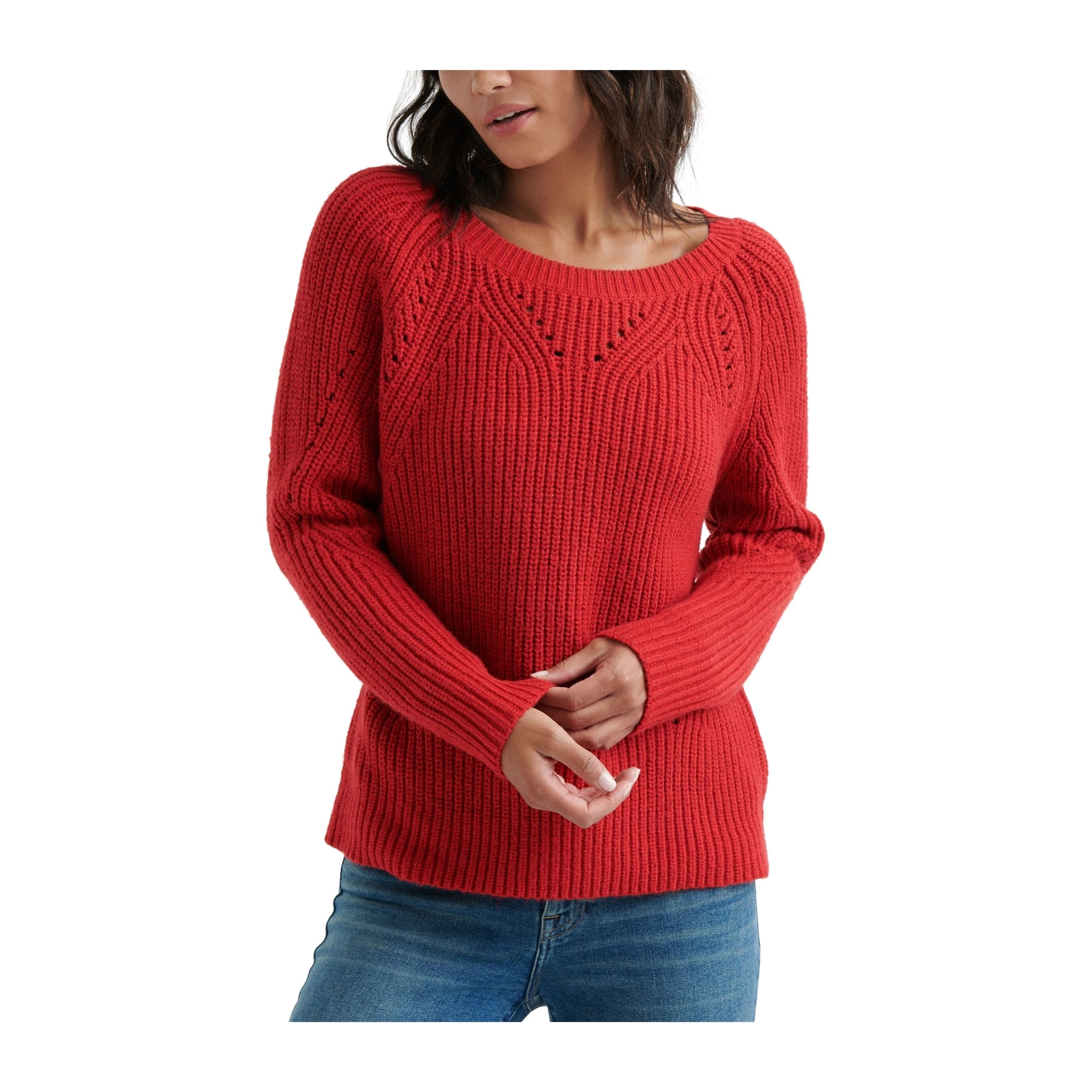 Lucky Brand Womens Pointelle Pullover Sweater Red L Other