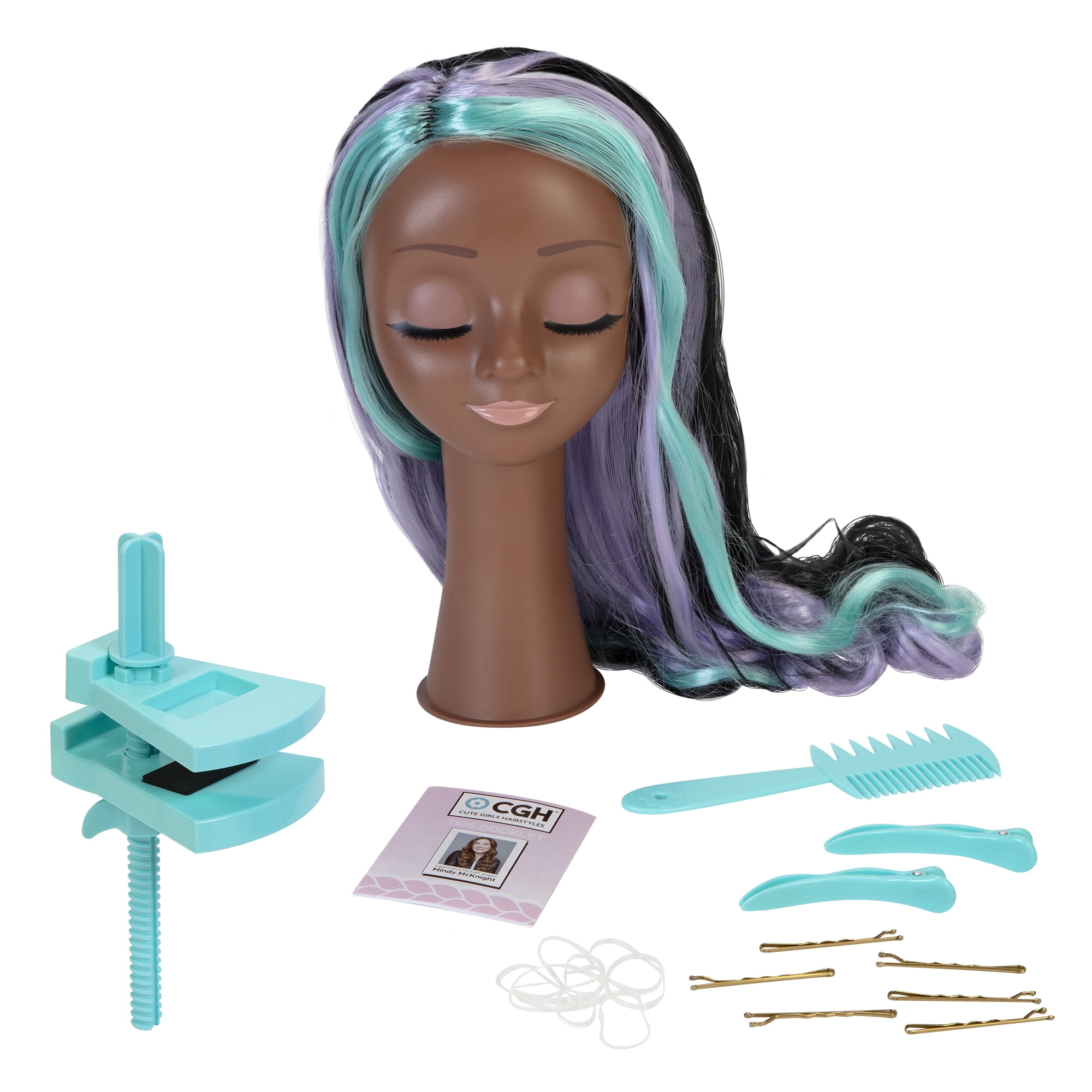 Cute Girls Hairstyles! Wig with Styling Head Doll Playset, 21 Pieces -  