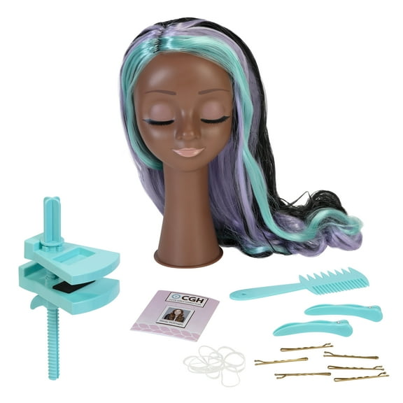 Cute Girls Hairstyles! Wig with Styling Head Doll Playset, 21 Pieces