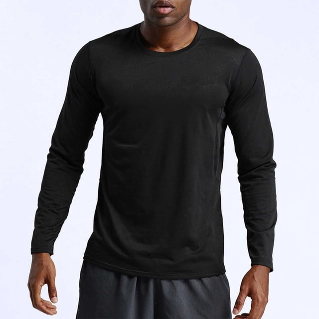 pstuiky camisas de hombre de manga larga, Camiseta deportiva de manga larga y cuello redondo para hombre, color liso, secado rápido, para correr camisetas de hombre m