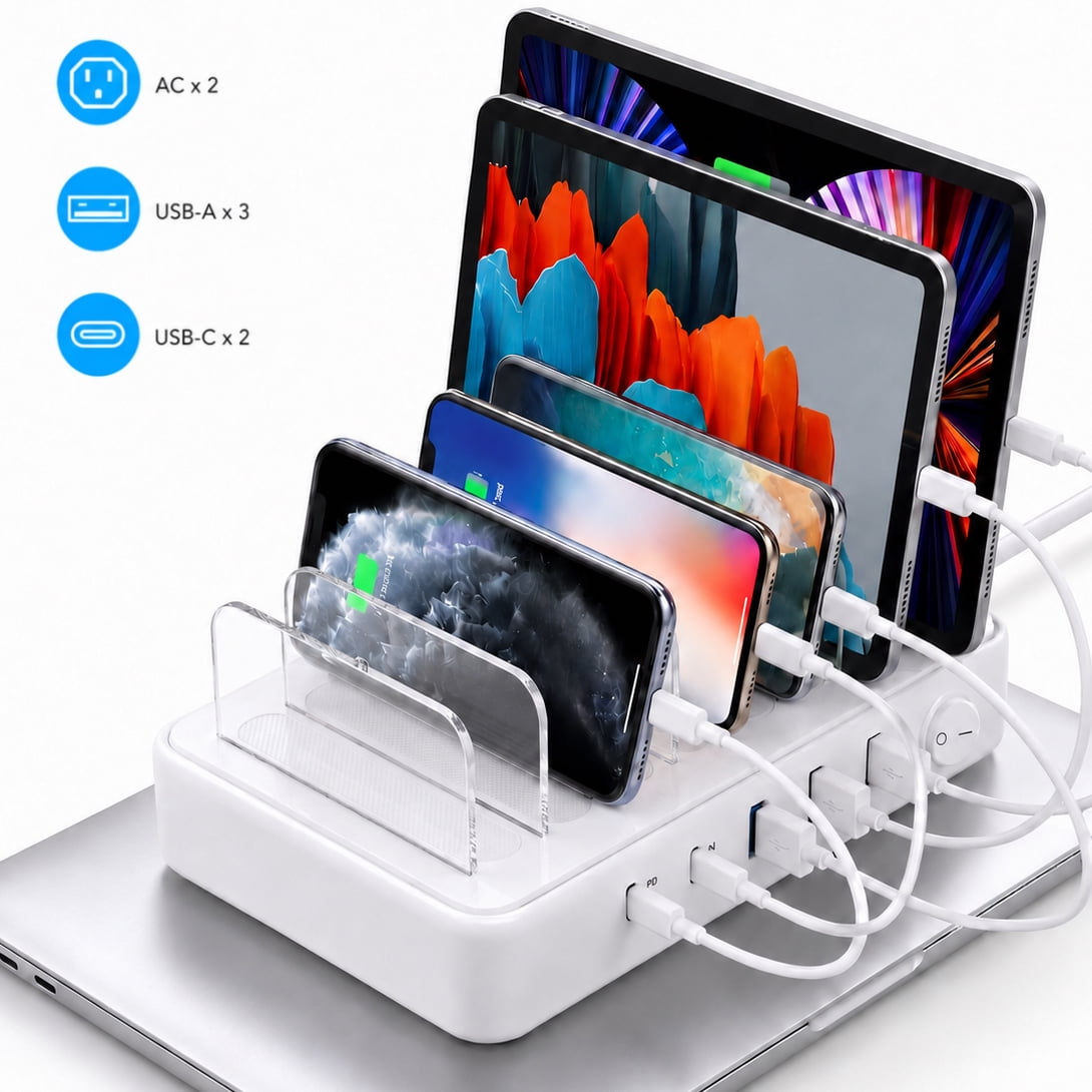 2085W Charging Station for Multiple Devices - ETEPEHI 7-Port Fast Charger - 2 AC Outlets, 2 USB-C PD 20W & 3 USB-A 15W, Desktop Charging Hub for Laptop Phone Tablet