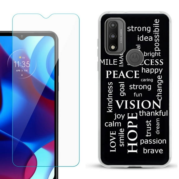 Slim-Fit Gel TPU Phone Case for Motorola Moto G Pure, with Tempered Glass Screen Protector, by OneToughShield ® - Positive Words