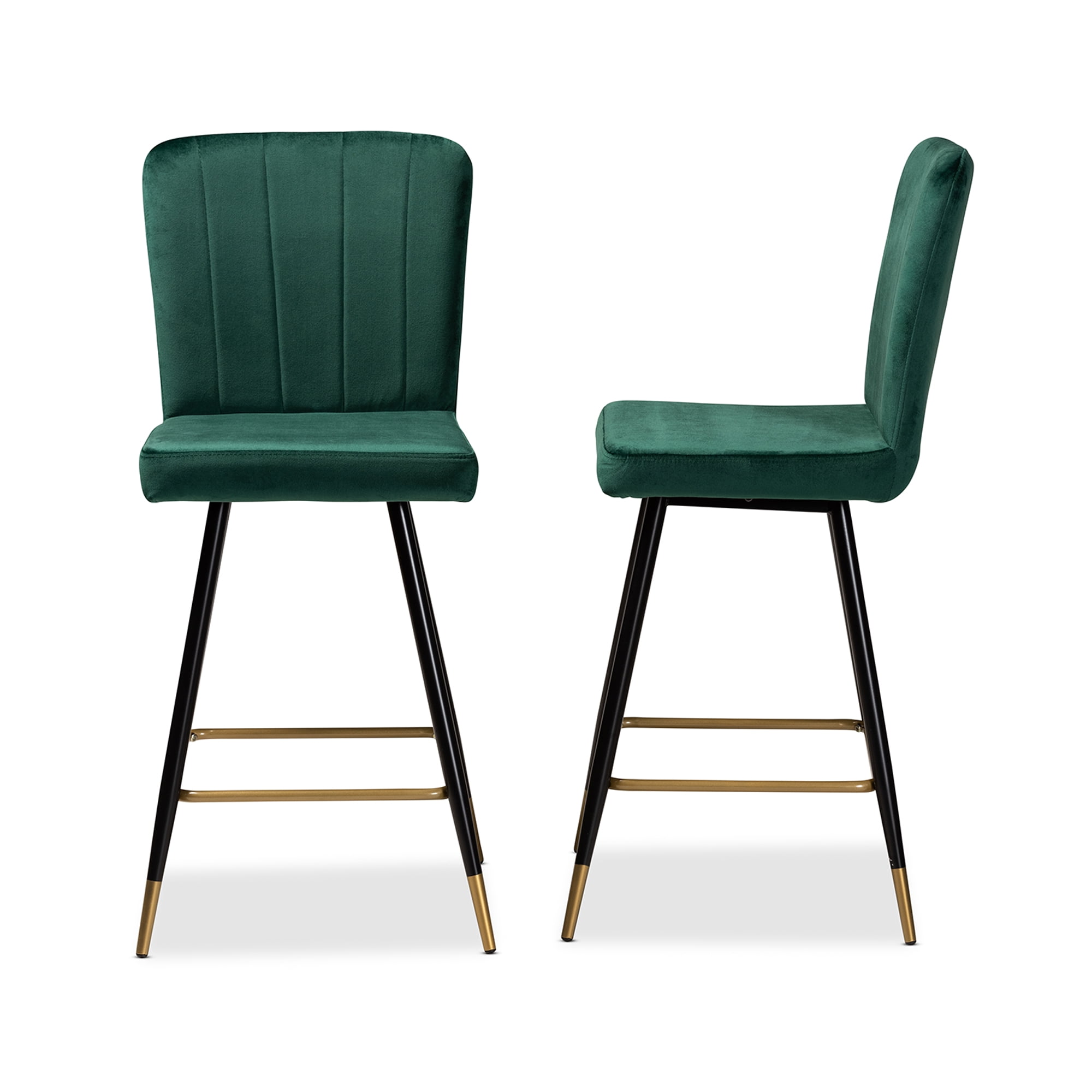 Baxton Studio Preston Bar Stool, Green, Black and Gold, Set of 2
