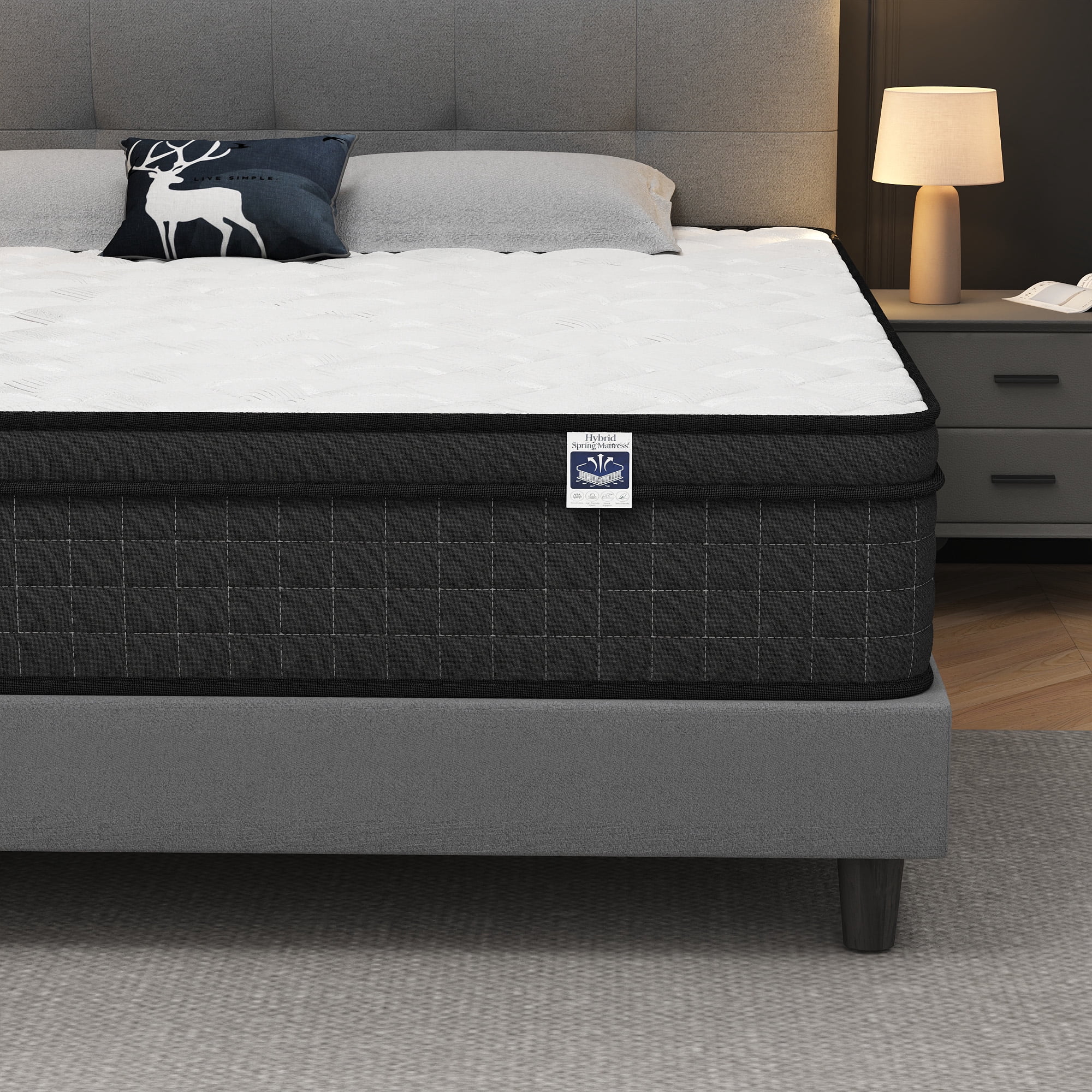 King Size 12" Hybrid Mattress - Gel Memory Foam & Pocket Springs, Medium Firm Feel, Motion Isolation, Pressure Relief, CertiPUR-US