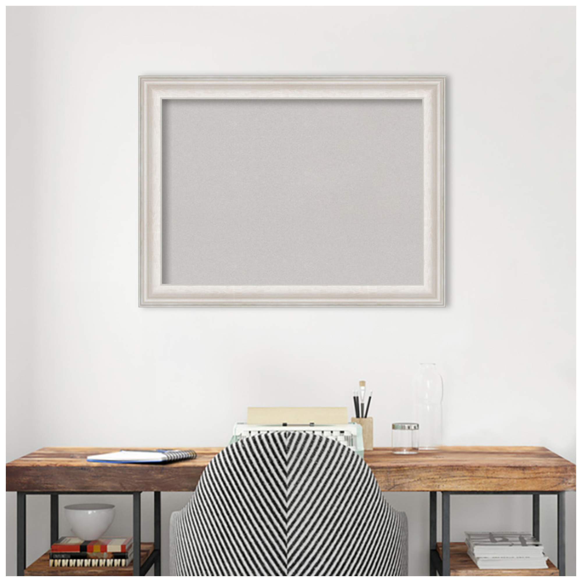 Amanti Art Grey Cork Board Framed Trio White Wash Silver Bulletin Board 32 in. x 24 in.