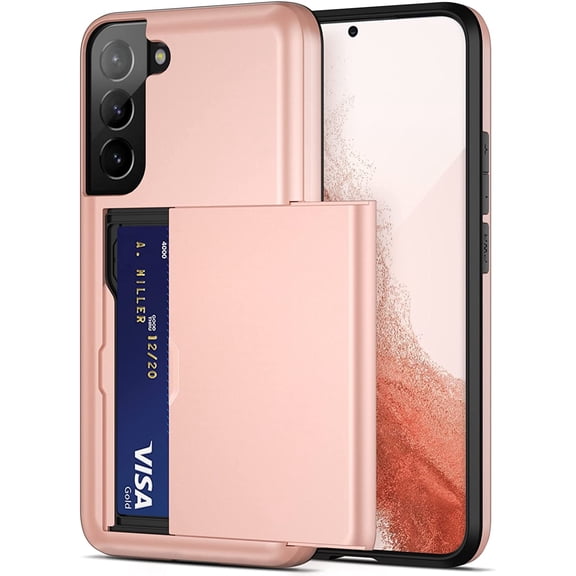 Samsung S22 Plus Case, Galaxy S22 Plus Case Credit Card ID Cash Holder Shell Wallet Slide Cover Dual Layer Shell Rubber Cover Phone Case for Samsung Galaxy S22 Plus 5G 6.6'' 2022 Rose Gold