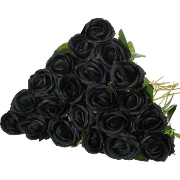 20 Pcs Rose Artificial Flowers with Long Stem Realistic Silk Roses Bulk Real Touch Plastic Bouquet of Roses for Home Bridal Wedding Party Table Centerpieces Decorations (Black)